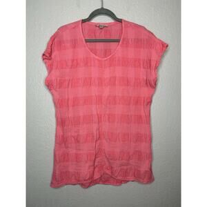 Flax Feather Tee Linen Cotton Blend Lagenlook Cap Sleeve Boho Size Small Pink